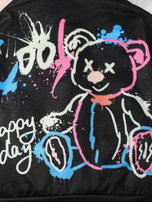 SHEIN Young Girl Solid Hooded Sweatshirt - Black - View 3