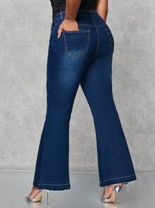 SHEIN BAE Plus High Waist Flare Leg Jeans - Blue - View 3