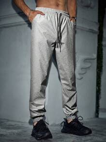 Manfinity Homme Hombres Pantalones de cintura con cordón con bolsillo oblicuo - Gris - Ver 1