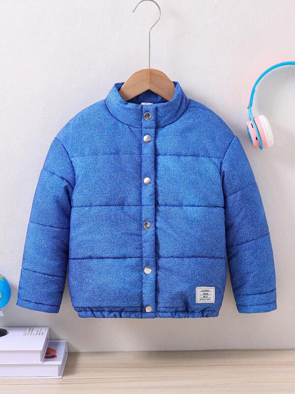 SHEIN Young Girl Letter Patched Detail Padded Coat