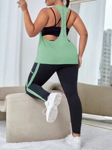 Easithlete 加大撞色侧缝运动套装，带手机口袋，女士健身套装 - 彩色 - 查看 5