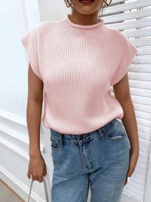 SHEIN Frenchy Chất rắn Cổ giả Áo len vest - Hồng - Xem 5