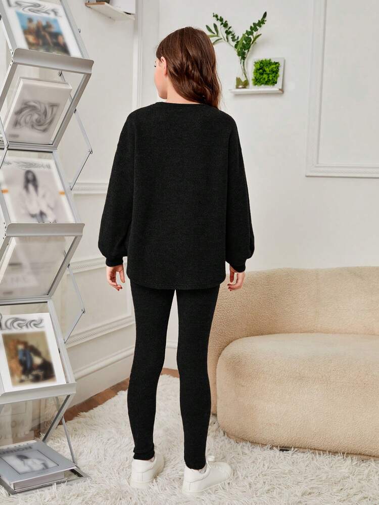 Tween Girl Drop Shoulder Curved Hem Tee & Leggings