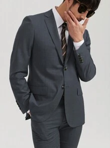 Manfinity Nam 1 Miếng Chất rắn Nút đơn Áo vest - Màu xám đen - Xem 4