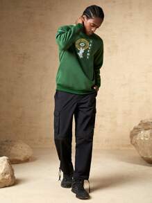 In My Nature 男士標語圖案插肩袖戶外連帽衫 - 軍綠色 - 查看 5