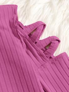 SHEIN Tween Girl Mock Neck Crisscross Cut Out Tee - Red Violet - View 4