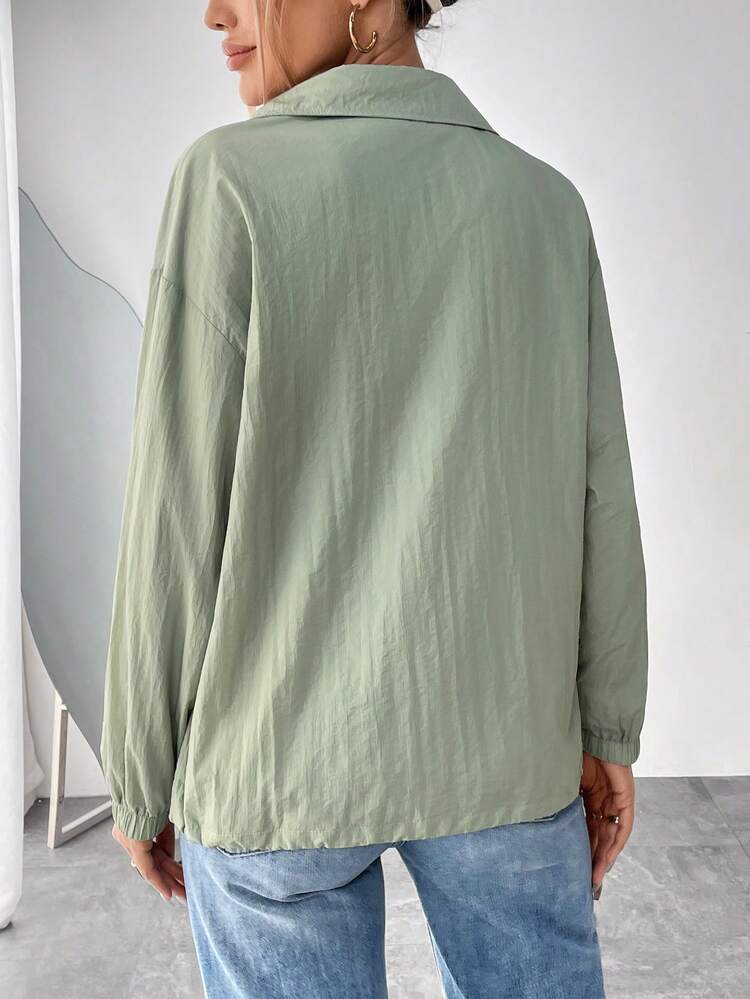 Drop Shoulder Drawstring Hem Snap Button Front Coat