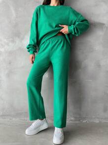 EURMUSE Drop Shoulder Sweatshirt & Pants - Green - View 4