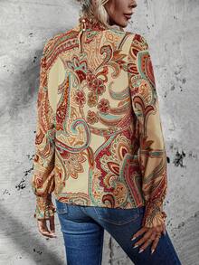 SHEIN Clasi Floral Print Mock Neck Lantern Sleeve Blouse - Multicolor - View 2