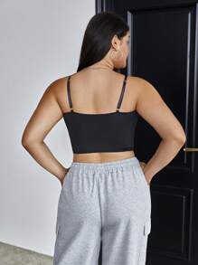SHEIN Essnce Plus Hook And Eye Cami Top - Black - View 2