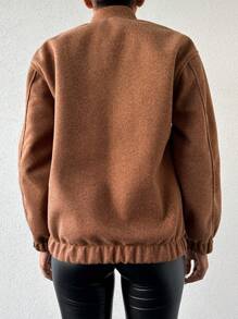 EURMUSE Flap Pocket Drop Shoulder Bomber Jacket - Camel - View 2