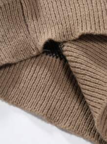 Manfinity Hypemode Men Graphic Pattern Drop Shoulder Sweater, Men Sweaters, Men Knitwear, Men Knit Sweater, Men Jumper, Men Pullover - Coffee Brown - View 4