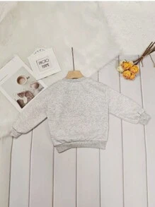SHEIN 少女卡通與標語圖案衛衣 秋季 - 淺灰色 - 查看 2