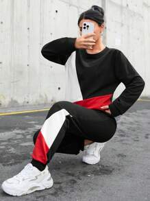 RueChic Colorblock Sweatshirt & Sweatpants - Multicolor - View 3