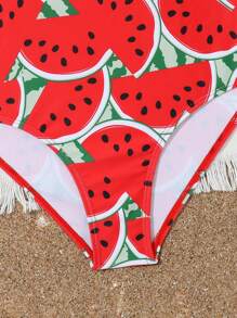 SHEIN Tween Girl Watermelon Print One Piece Swimsuit Summer Holiday Summer Pink Swim Bohemian Summer Holiday Cute - Red - View 5