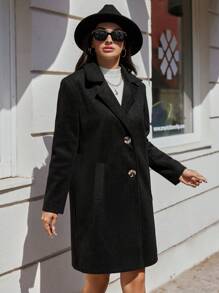 EURMUSE Lapel Neck Slant Pocket Overcoat - Black - View 4