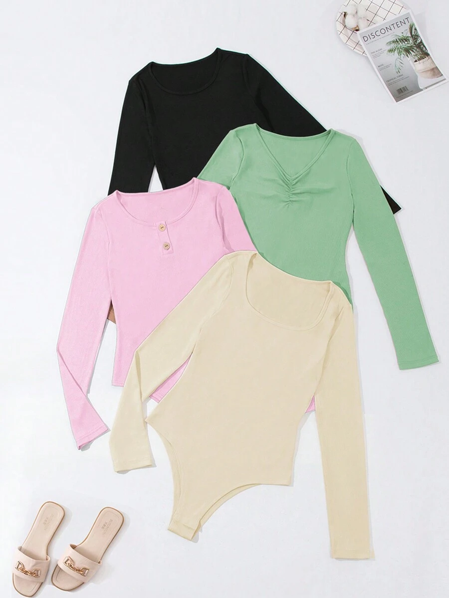 SHEIN Unity 4入組素色連身背心 - 彩色 - 查看 1