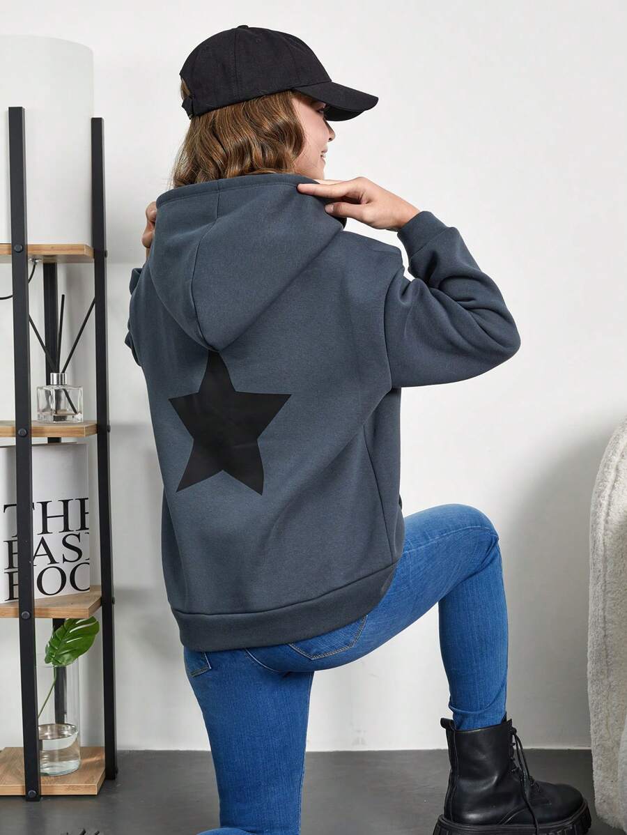 RueChic Teen Girl Star Print Drop Shoulder Hoodie - Grey - View 1
