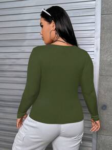 SHEIN EZwear Plus žebrované pletené tričko se čtvercovým výstřihem - Tmavě zelená - Zobrazit 2