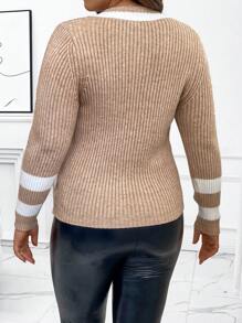 SHEIN Clasi Talla grande Jersey ribete de rayas tejido de canalé - Albaricoque - Ver 2