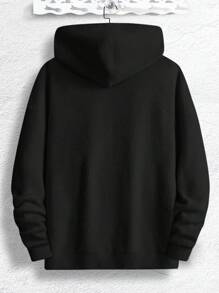 Manfinity Homme Men Letter Embroidery Half Zip Drop Shoulder Teddy Hoodie - Black - View 2