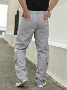 Manfinity Homme Men Flap Pocket Side Cargo Jeans - Light Grey - View 2