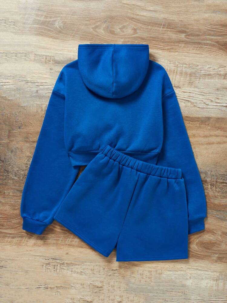 Teen Girl Letter Graphic Thermal Hoodie & Shorts