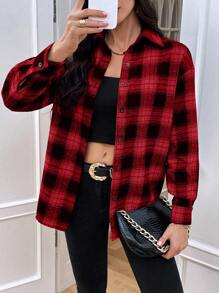 SHEIN LUNE Plaid Print Drop Shoulder Shirt - Multicolor - View 1