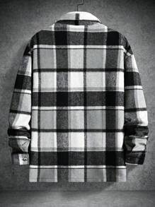 Manfinity Homme Loose Fit Men's Plaid Patterned Coat With Flap Pocket And Drop-Shoulder Design - Multicolor - View 2