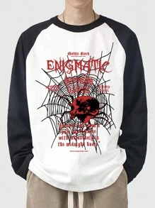 ROMWE MEN Goth Guys Slogan Graphic Raglan Sleeve Tee