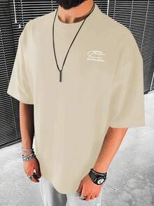 Manfinity Homme 男士字母圖案T恤 - 卡其色 - 查看 2