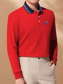 Men Figure Graphic Contrast Collar Polo Shirt - Red - View 8