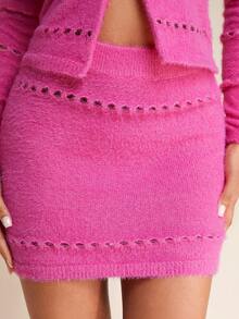 SHEIN BAE Lưới Váy len nửa mảnh - Hồng - Xem 6