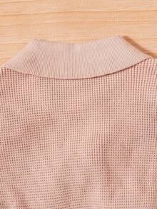 女嬰雙色荷葉邊喇叭袖毛衣洋裝 - 粉色 - 查看 6