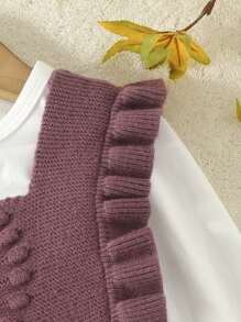 Baby Girl Ruffle Trim Bow Front Overall Knit Jumpsuit