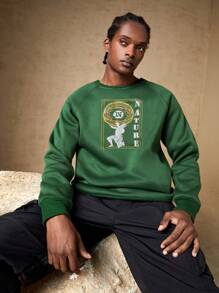 In My Nature 男士標語圖案插肩袖戶外連帽衫 - 軍綠色 - 查看 3