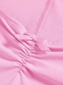 SHEIN EZwear Solid Ruched Unitard Romper - Pink - View 4