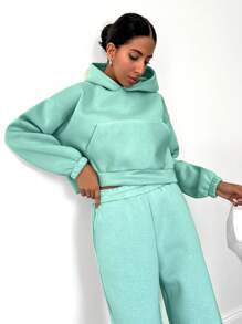 RueChic Kangaroo Pocket Drop Shoulder Hoodie & Sweatpants - Mint Green - View 5