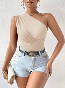 VaVaBold 單肩素色上衣 - 杏色 - 查看 4