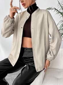 SHEIN Essnce Drop Shoulder Button Front Slant Pocket Coat - Beige - View 4