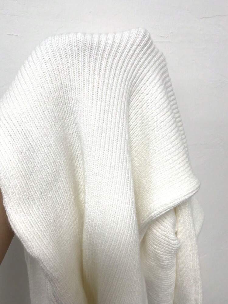 Foldover Off Shoulder Rib-Knit Sweater Knit Pullover Fall Winter