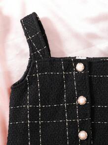 SHEIN 女小童翻蓋細節西裝領格紋粗花呢夾克&吊帶洋裝