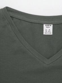 Teen Girl Solid Pocket Patched Asymmetrical Hem Tee - Grey - View 6