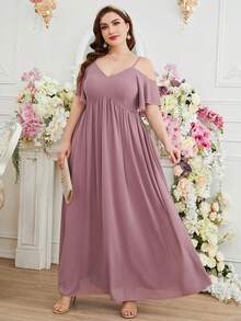 Plus Cold Shoulder Chiffon Bridesmaid Dress - Pink - View 4