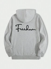 Manfinity Hypemode Men Letter Graphic Drop Shoulder Drawstring Hoodie - Light Grey - View 3