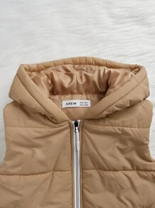 SHEIN Young Boy Zip Up Hooded Puffer Vest - Khaki - View 3