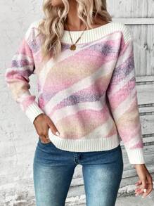 SHEIN LUNE 撞色落肩袖套頭毛衣 - 彩色 - 查看 3