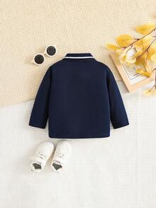 SHEIN Baby Boy Contrast Trim Button Front Polo Neck Top - Navy Blue - View 2