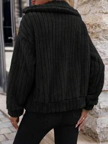 EMERY ROSE Thả vai Nút phía trước Áo Teddy Jackets - màu đen - Xem 2