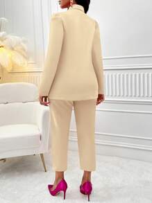 Zolique Solid Wide Straps Top & Pants & Blazer - Apricot - View 2